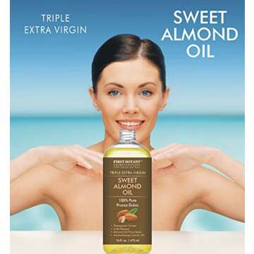 First Botany Cosmeceuticals, Cold Pressed Sweet Almond Oil - Triple AAA+ Grade Quality, For Hair, For Skin and For Face, 100% Pure and Natural with Pump dispenser, 16 fl oz