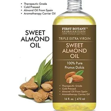 First Botany Cosmeceuticals, Cold Pressed Sweet Almond Oil - Triple AAA+ Grade Quality, For Hair, For Skin and For Face, 100% Pure and Natural with Pump dispenser, 16 fl oz