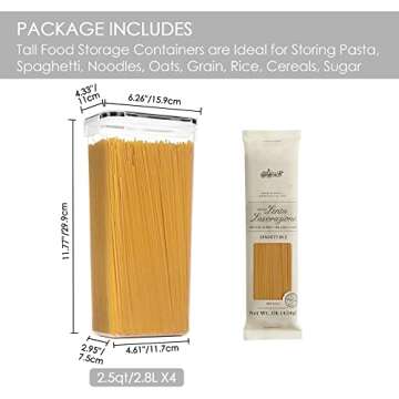 Vtopmart Airtight Food Storage Containers with Lids, 4 PCS 2.8L Pasta Containers for Pantry Organiza...