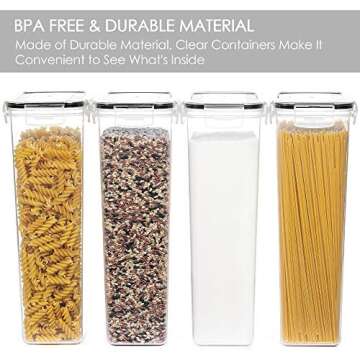 Vtopmart Airtight Food Storage Containers with Lids, 4 PCS 2.8L Pasta Containers for Pantry Organization and Storage, BPA Free Kitchen Canisters for Spaghetti, Flour, Sugar and Noodles, Black