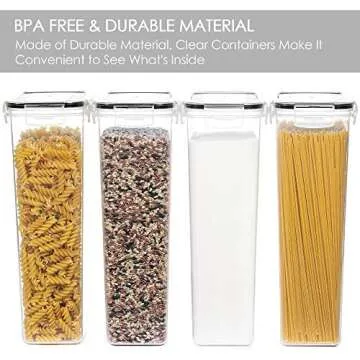 Vtopmart Airtight Food Storage Containers with Lids, 4 PCS 2.8L Pasta Containers for Pantry Organization and Storage, BPA Free Kitchen Canisters for Spaghetti, Flour, Sugar and Noodles, Black