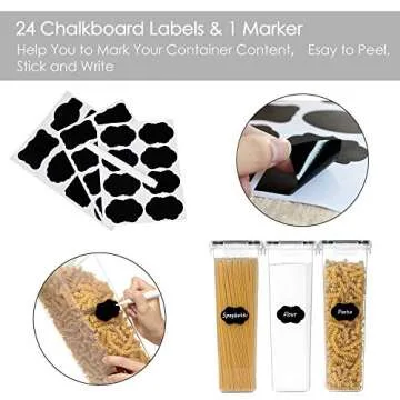 Vtopmart Airtight Food Storage Containers with Lids, 4 PCS 2.8L Pasta Containers for Pantry Organization and Storage, BPA Free Kitchen Canisters for Spaghetti, Flour, Sugar and Noodles, Black