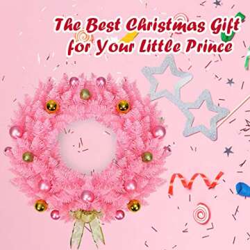 Goplus 24" Pink Christmas Wreath for Doors, Windows