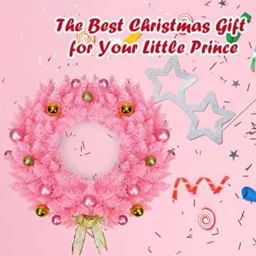 Goplus 24" Pink Christmas Wreath for Doors, Windows