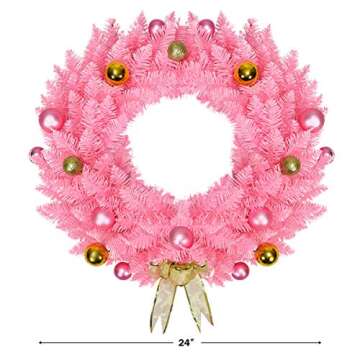 Goplus 24" Pink Christmas Wreath for Doors, Windows