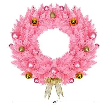 Goplus 24" Pink Christmas Wreath for Doors, Windows