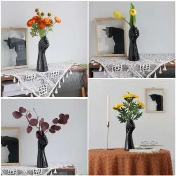 Plcnn Modern Ceramic Vase, Black Hand Shape Flower Vase 9 Inch Human Body Ceramic Vase Body Art Vase for Home Table Living Room Office Decor