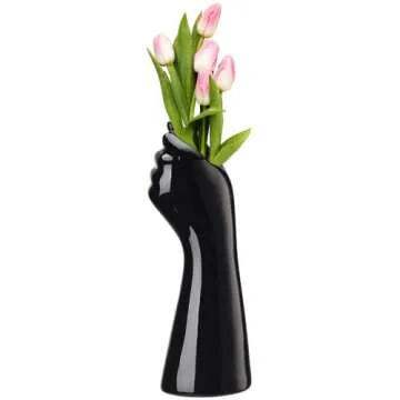 Plcnn Modern Ceramic Vase, Black Hand Shape Flower Vase 9 Inch Human Body Ceramic Vase Body Art Vase for Home Table Living Room Office Decor