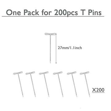 200pcs T Pins 1 Inch, Wig Pins Silver Stainless Steel T-Pins for Blocking Crochet Wig Knitting Sewing Office Wall