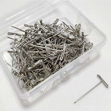200pcs T Pins 1 Inch, Wig Pins Silver Stainless Steel T-Pins for Blocking Crochet Wig Knitting Sewing Office Wall
