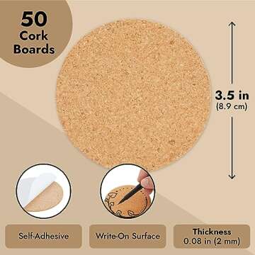50 Pack Self-Adhesive Cork Coaster Backing Sheets