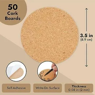 50 Pack Self-Adhesive Cork Coaster Backing Sheets