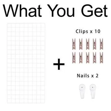 Kaforise Wire Wall Grid Panel, Wire Photo Hanging Display and Wall Storage Organizer, 10 Clips and 2 Nails Offered, Set of 1, Size 17.7" x 37.4", White