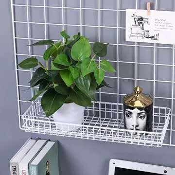 Kaforise Wire Wall Grid Panel, Wire Photo Hanging Display and Wall Storage Organizer, 10 Clips and 2 Nails Offered, Set of 1, Size 17.7" x 37.4", White