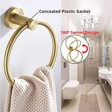 Nestling Toilet Paper Holder Hand Towel Ring, Stainless Steel Tissue Paper Roll Holder Dispenser Wall Mount Bathroom Hardware Accessories 2 Pieces Set
