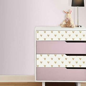 RoomMates RMK3525WP Metallic Gold Hearts: Removable Wallpaper for Kids' Rooms, 20.5" x 16.5'