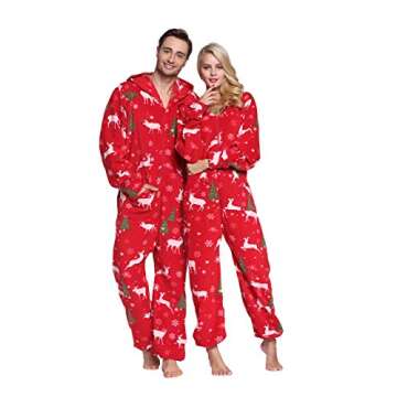 XMASCOMING Women's & Men's Hooded Fleece Onesie Pajamas Merry Christmas Size US M