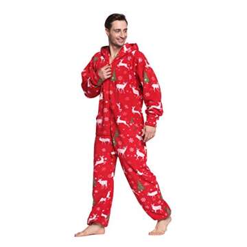 XMASCOMING Women's & Men's Hooded Fleece Onesie Pajamas Merry Christmas Size US M