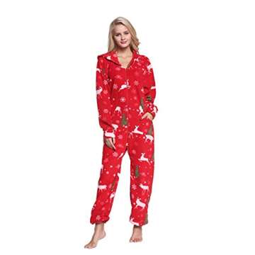 XMASCOMING Women's & Men's Hooded Fleece Onesie Pajamas Merry Christmas Size US M