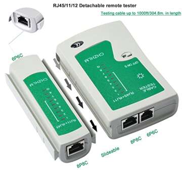 CHZHLM Updated Network Cable Tester LAN Cable Test Support POE Network Cable Tool for RJ45/RJ11/RJ12/CAT5/CAT6/UTP Ethernet Cable Fireproof Material