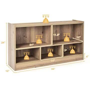 Costzon Toy Storage Organizer for Kids, 5-Section School Classroom Storage Cabinet for Organizing Books Toys, Wooden Bookshelf Daycare Furniture for Playroom Kids Room Nursery Kindergarten (Natural)