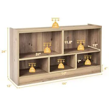 Costzon Toy Storage Organizer for Kids, 5-Section School Classroom Storage Cabinet for Organizing Books Toys, Wooden Bookshelf Daycare Furniture for Playroom Kids Room Nursery Kindergarten (Natural)