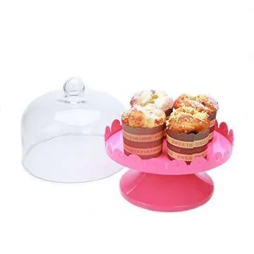 Z1021 Pink Metal Cake Stand/Tray/Salver/Container/Home Kitchen Gift with Glass Dome