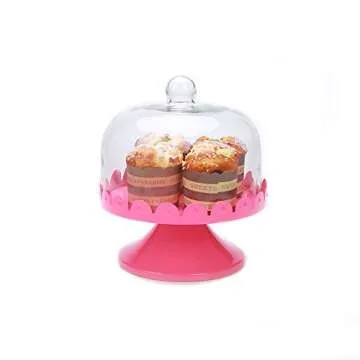 Z1021 Pink Metal Cake Stand/Tray/Salver/Container/Home Kitchen Gift with Glass Dome