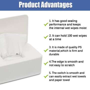 NOVWANG Wipes Dispenser, Baby Wipe Holder, Keeps Wipes Fresh, Refillable Wipe Container Baby Wipes Case for Bathroom Wipes Pouch Case, White