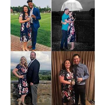 OUGES Women's Summer Short Sleeve V-Neck Pattern Knee Length Casual Party Dress with Pockets Summer Dresses for Women 2025(Floral02,L)