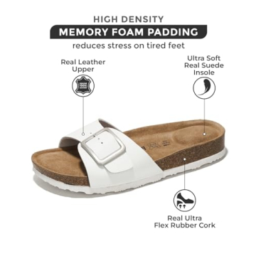 Project Cloud 100% Genuine Leather Sandals Women Dressy Summer Beach Essentials - Flip Flops & Slides for Women w/Memory Foam Insole Womens Sandals Comfortable - Women Footwear (Ibiza, Off-Whi, 8)