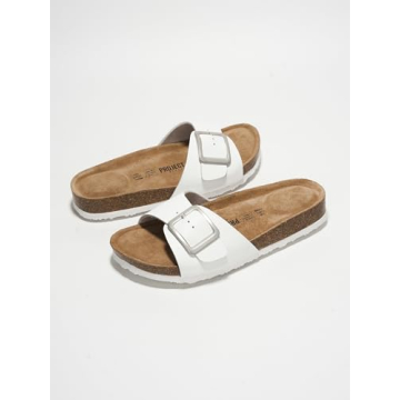 Project Cloud 100% Genuine Leather Sandals Women Dressy Summer Beach Essentials - Flip Flops & Slides for Women w/Memory Foam Insole Womens Sandals Comfortable - Women Footwear (Ibiza, Off-Whi, 8)