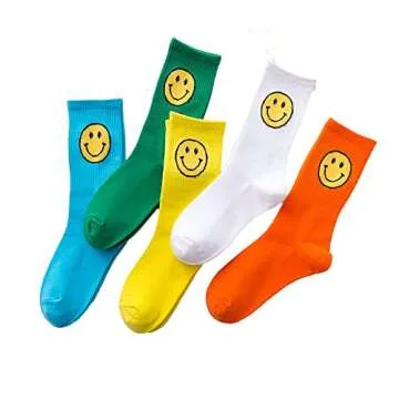 WHITE Smiley Face Socks in Blue - Cheerful Comfort for Gifts!