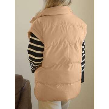 Dokotoo Women Winter Oversized Puffer Vest Quilted Lightweight Stand Collar Flysleeve Insulated Padded Puffy Jackets Coat with Pockets 2025 Fashion Khaki Medium