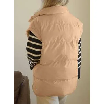 Dokotoo Women Winter Oversized Puffer Vest Quilted Lightweight Stand Collar Flysleeve Insulated Padded Puffy Jackets Coat with Pockets 2025 Fashion Khaki Medium