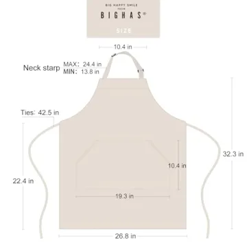 BIGHAS Adjustable Bib Apron - 18 Colors & Pocket