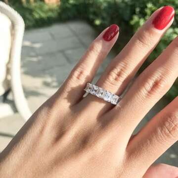 AINUOSHI 5.6mm Sterling Silver Emerald Cut CZ Ring - Size 4-10