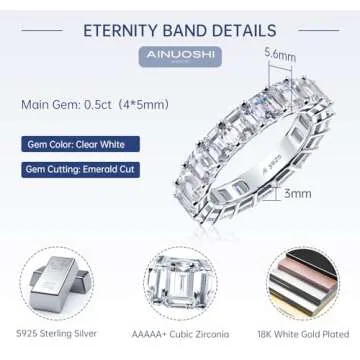 AINUOSHI Emerald Cut Eternity Band CZ Engagement Ring