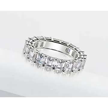 AINUOSHI Emerald Cut Eternity Band CZ Engagement Ring