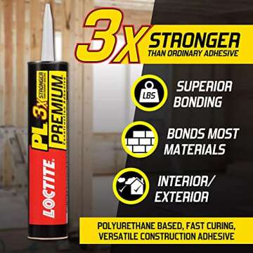 Loctite PL Premium Polyurethane Construction Adhesive, Versatile Construction Glue for Wood, Concrete, Stone, Metal & More- 10 fl oz, Cartridge, 6 Pack