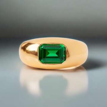 Personalized May Birthstone Emerald Cut Wedding Band in Solid Rose Gold