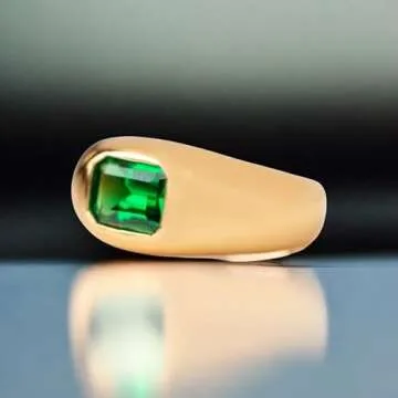 Bezel Set Emerald Cut Green Emerald Wedding Band