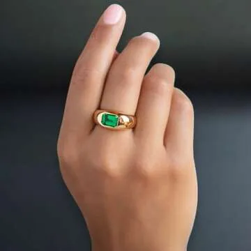 Bezel Set Emerald Cut Green Emerald Wedding Band