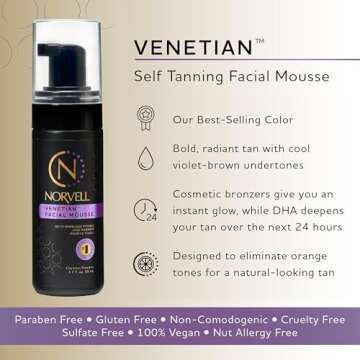 Norvell Venetian Sunless Facial Self Tanner Mousse with Bronzer, 1.7 Fl Oz - Instant Self Tanning - ...