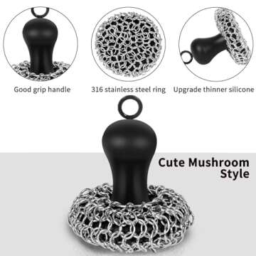 Cast Iron Cleaner Chainmail Scrubber with Pan Scraper, Upgraded Handle Cast Iron Scrubber Brush 316 ...