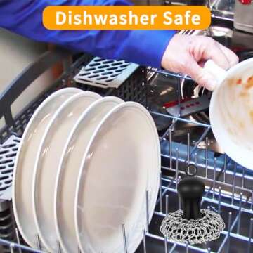 Cast Iron Cleaner Chainmail Scrubber with Pan Scraper, Upgraded Handle Cast Iron Scrubber Brush 316 Chain Mail Scrubber for Cast Iron Pan, Iron Skillet, Grill Dutch Oven Metal Brush Cleaning Castiron