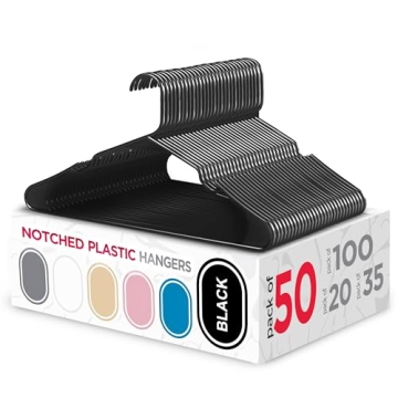 Sharpty Plastic Hangers - Durable, Space-Saving Closet Essentials (50 Pack, Black)