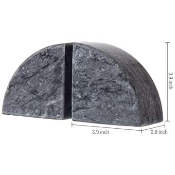 MyGift Heavy Black 100% Genuine Marble Decorative Bookends with Rounded Design, Non-Slip Bookends Shelf Decor, Set of 2