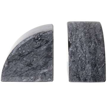 MyGift Heavy Black 100% Genuine Marble Decorative Bookends with Rounded Design, Non-Slip Bookends Shelf Decor, Set of 2