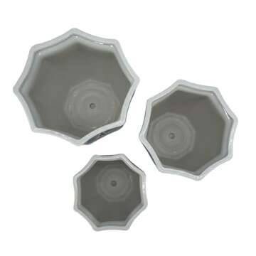 Galt International Light Blue & White Round Fluted Floral Porcelain Ceramic Plant Flower Planter Pot Set of 3 (7.5", 10", 13") Garden Pots Chinese Asian Design